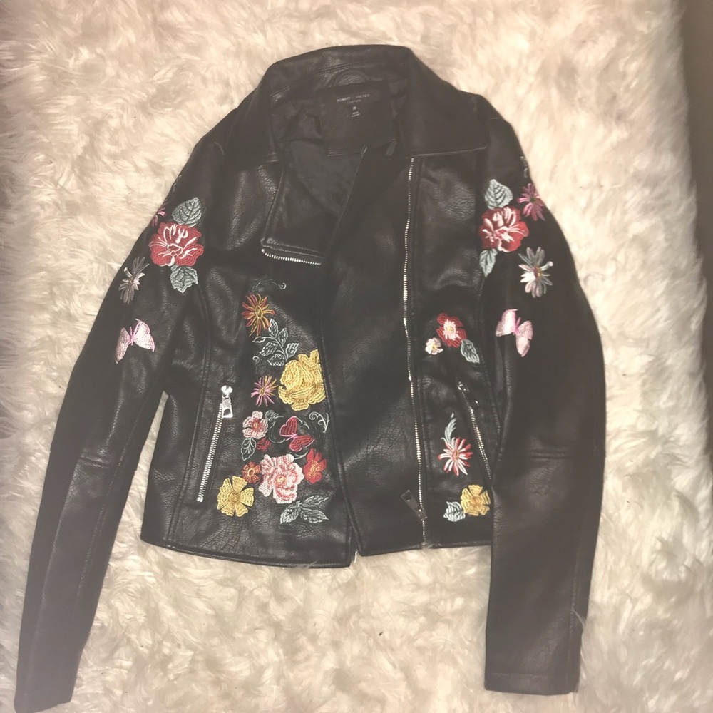 Embroidered leather jacket